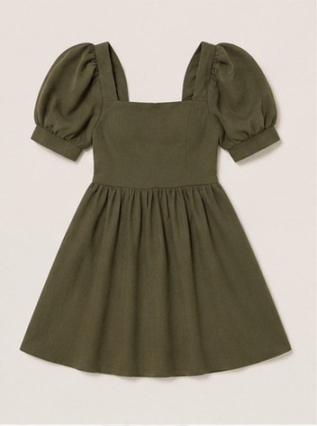 Vestido Corto con Mangas Abullonadas y Lazo en la Espalda