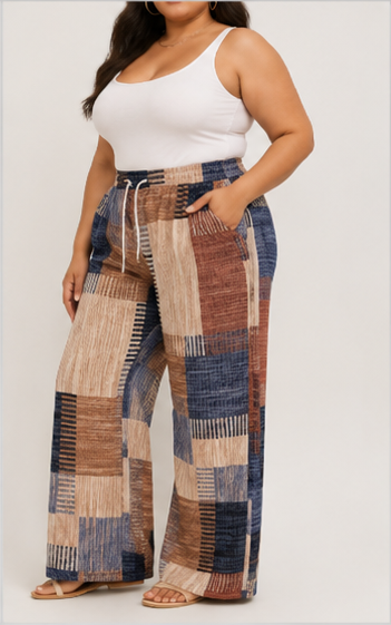 Pantalón Palazzo Estampado Patchwork
