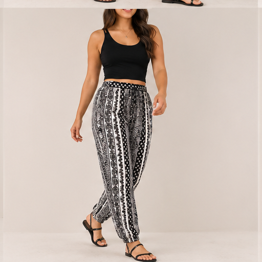 Pantalón Estampado Tribal – Blanco y Negro