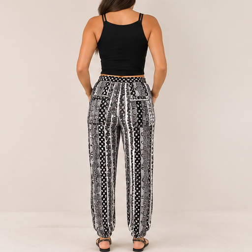 Pantalón Estampado Tribal – Blanco y Negro