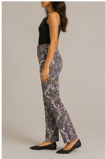 Pantalón Recto Estampado Paisley de Tiro Alto