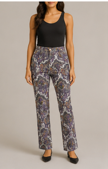 Pantalón Recto Estampado Paisley de Tiro Alto