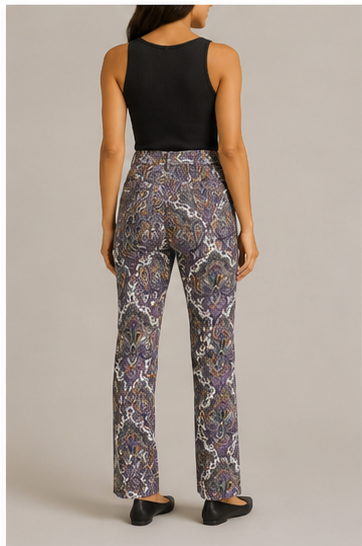 Pantalón Recto Estampado Paisley de Tiro Alto