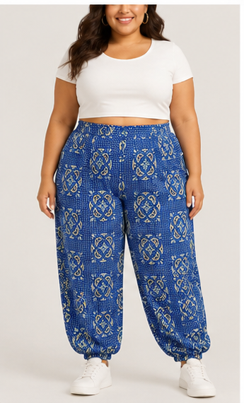 Jogger Azul con Estampado Bohemio