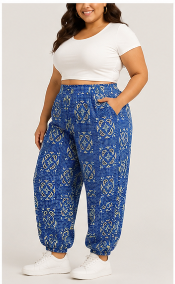 Jogger Azul con Estampado Bohemio