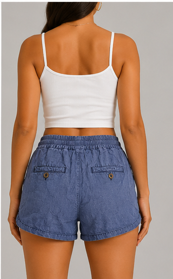 Short Tipo Chambray con Cintura Elástica y Cordón Ajustable