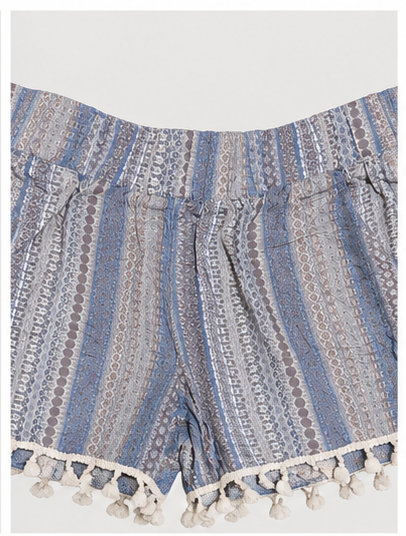 Short Boho a Rayas con Flecos de Pompones