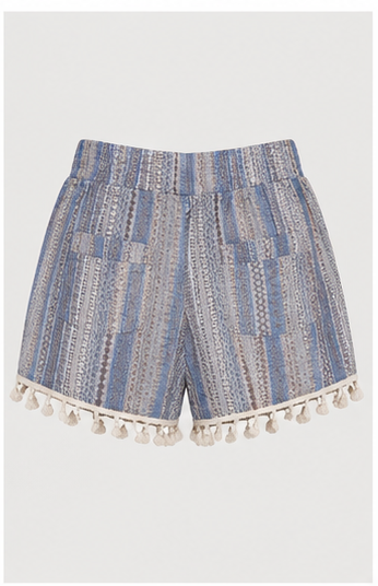 Short Boho a Rayas con Flecos de Pompones