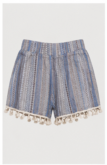 Short Boho a Rayas con Flecos de Pompones