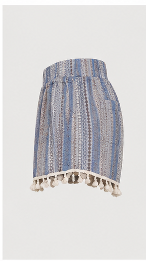 Short Boho a Rayas con Flecos de Pompones
