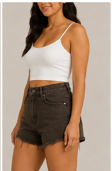 Short de Mezclilla de Tiro Alto con Dobladillo Deshilachado