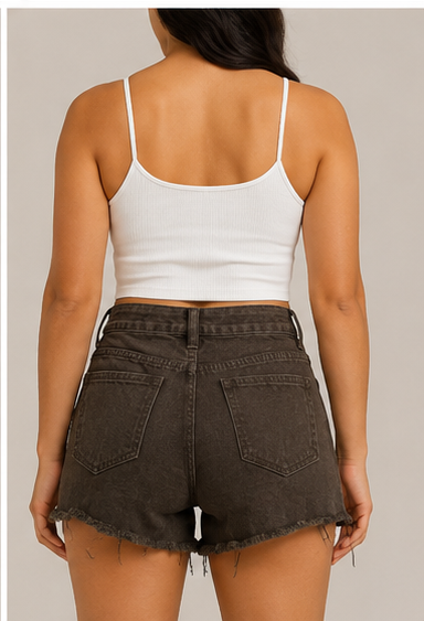 Short de Mezclilla de Tiro Alto con Dobladillo Deshilachado
