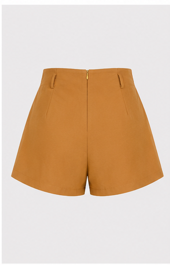 Short de Tiro Alto con Pliegues Color Mostaza