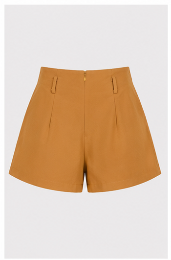 Short de Tiro Alto con Pliegues Color Mostaza