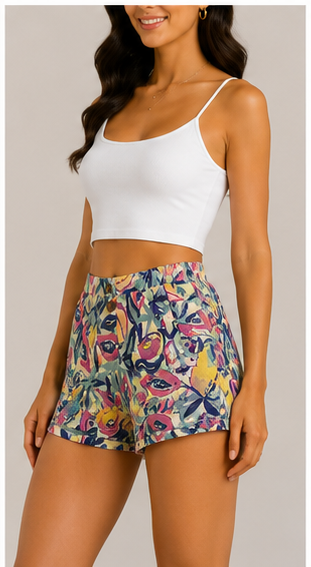 Short Estampado Tropical con Cintura Elástica