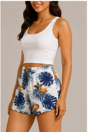 Short Tropical Estampado de Tiro Alto