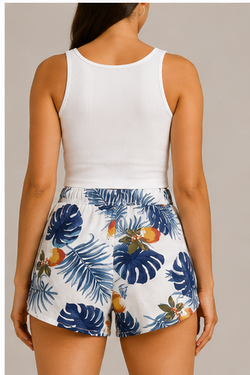 Short Tropical Estampado de Tiro Alto