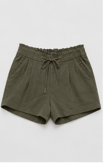 Short de Tiro Alto con Cordón Ajustable Verde Olivo