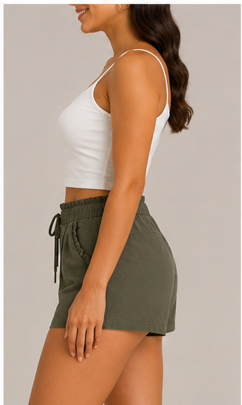 Short de Tiro Alto con Cordón Ajustable Verde Olivo