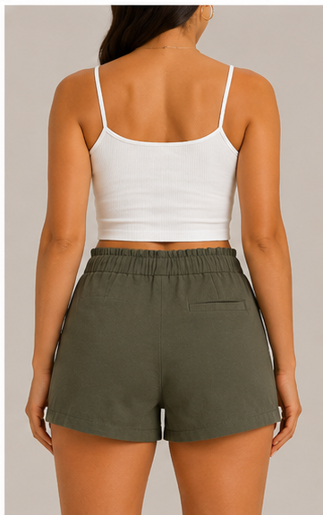Short de Tiro Alto con Cordón Ajustable Verde Olivo