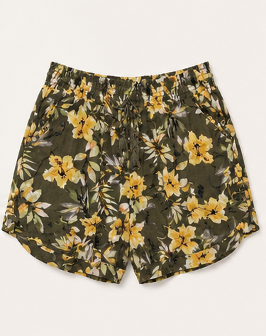 Short Floral Verde Olivo para Mujer