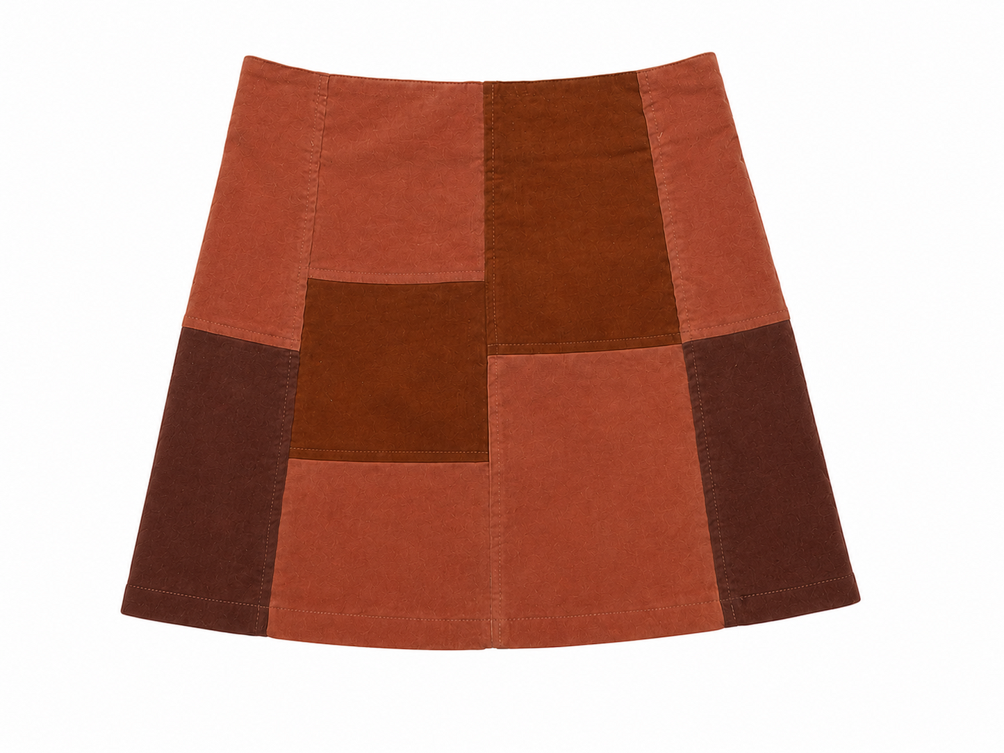 Falda tipo A de gamuza sintética con diseño patchwork