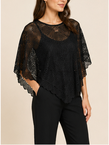Sobretodo de Encaje Negro Estilo Poncho