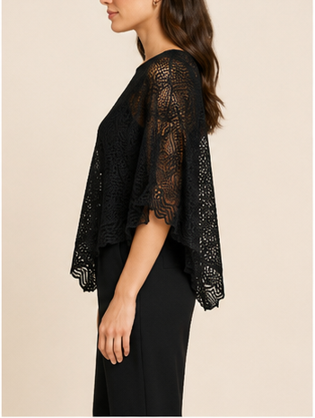 Sobretodo de Encaje Negro Estilo Poncho
