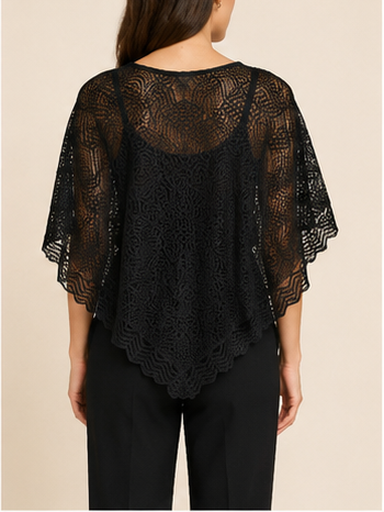 Sobretodo de Encaje Negro Estilo Poncho