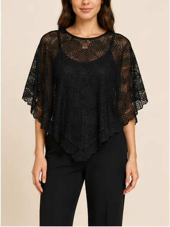 Sobretodo de Encaje Negro Estilo Poncho