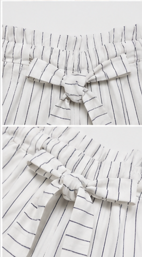 Short Blanco de Rayas con Cintura Elástica y Lazo para Mujer