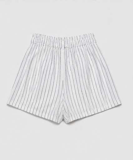 Short Blanco de Rayas con Cintura Elástica y Lazo para Mujer