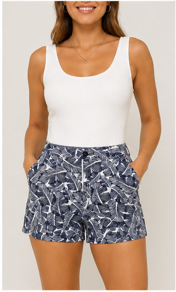 Short Azul con Estampado Botánico