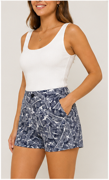 Short Azul con Estampado Botánico