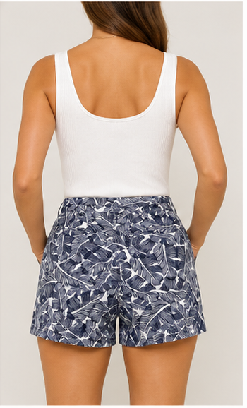Short Azul con Estampado Botánico