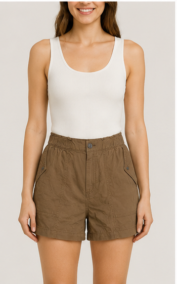 Short Cargo Casual de Tiro Alto en Color Café