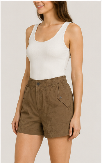 Short Cargo Casual de Tiro Alto en Color Café