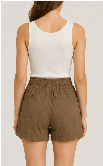 Short Cargo Casual de Tiro Alto en Color Café