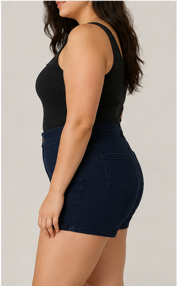 Short Denim Azul Marino de Tiro Alto