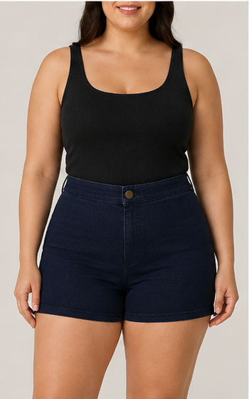 Short Denim Azul Marino de Tiro Alto