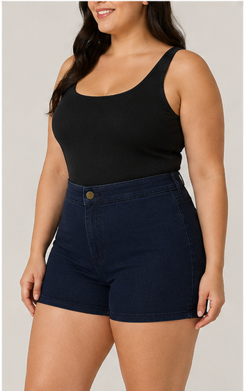 Short Denim Azul Marino de Tiro Alto