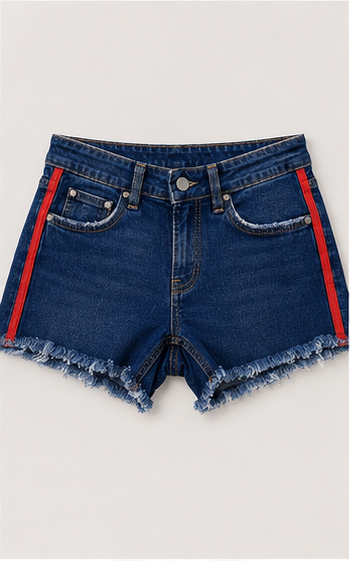 Short Denim con Franjas Laterales Rojas