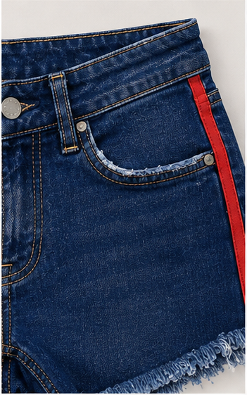 Short Denim con Franjas Laterales Rojas