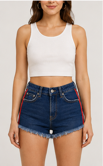 Short Denim con Franjas Laterales Rojas