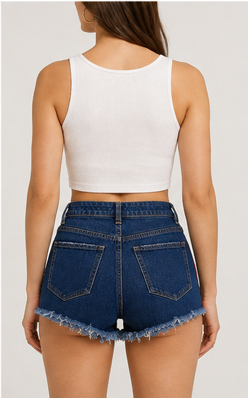 Short Denim con Franjas Laterales Rojas