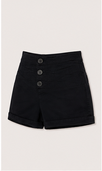 Short de Tiro Alto con Botonadura Frontal Negro