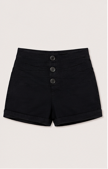 Short de Tiro Alto con Botonadura Frontal Negro