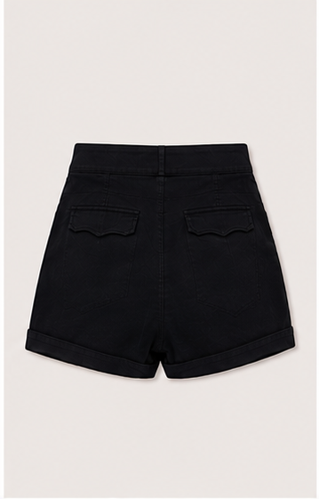 Short de Tiro Alto con Botonadura Frontal Negro
