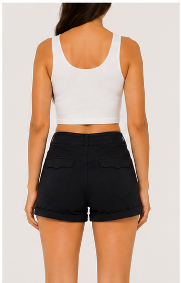 Short de Tiro Alto con Botonadura Frontal Negro