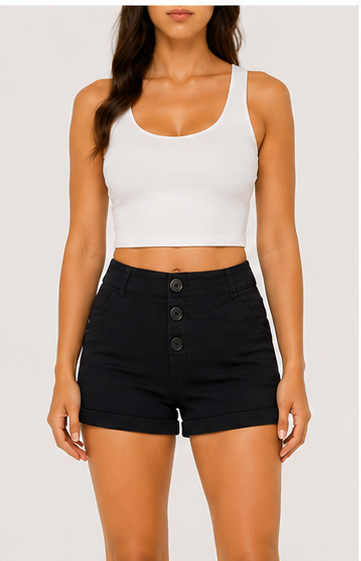 Short de Tiro Alto con Botonadura Frontal Negro